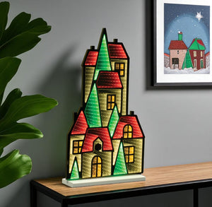 HomeRoots 28" Green Red and White Acrylic House Tabletop Sign with LED Light - Perfect for Home Decor and Gifts! 633792