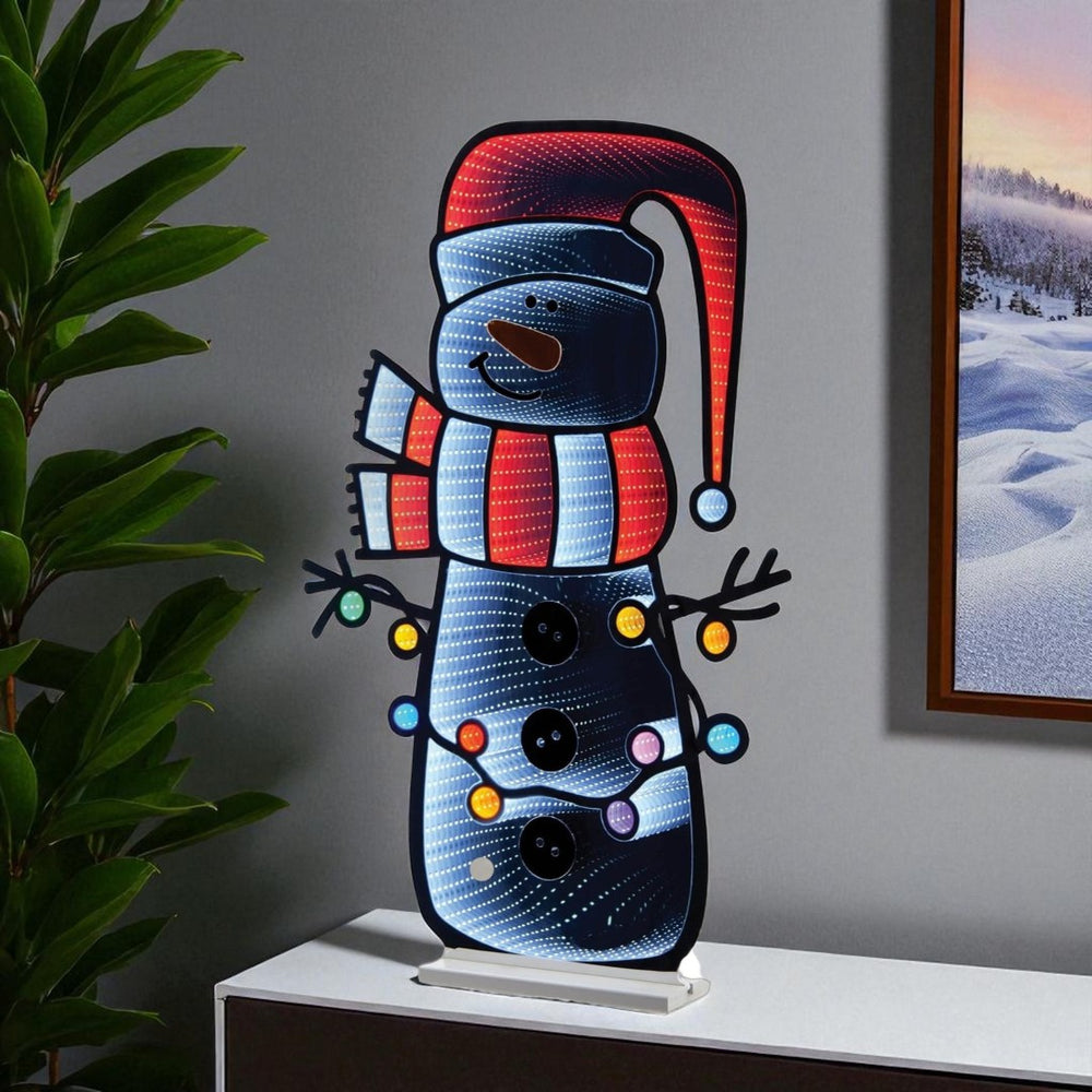 HomeRoots 36" White And Red Acrylic Snowman Tabletop Sign with LED Lighting - Modern Holiday Décor Piece 633802