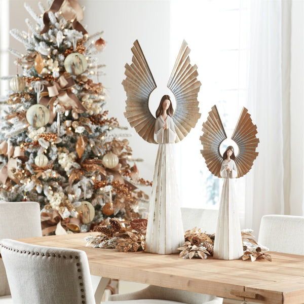 HomeRoots 36" Elegant White and Gold Polyresin Angel Sculpture - Stunning Tabletop Accent for Holiday Decor 633810