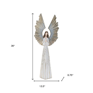 HomeRoots 36" Elegant White and Gold Polyresin Angel Sculpture - Stunning Tabletop Accent for Holiday Decor 633810