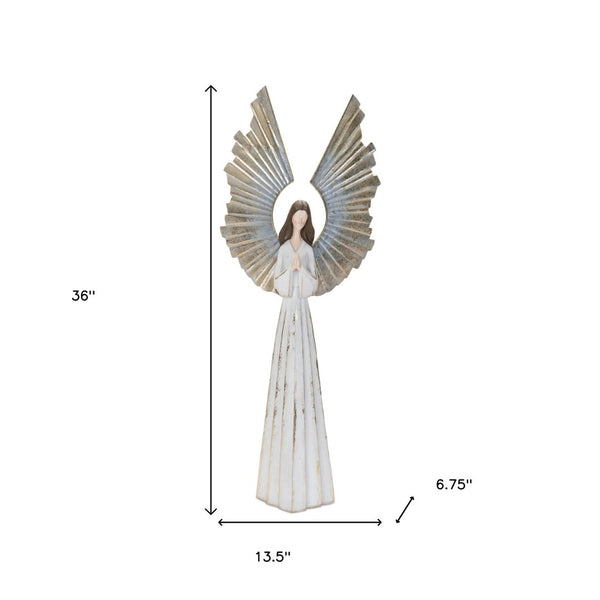 HomeRoots 36" Elegant White and Gold Polyresin Angel Sculpture - Stunning Tabletop Accent for Holiday Decor 633810