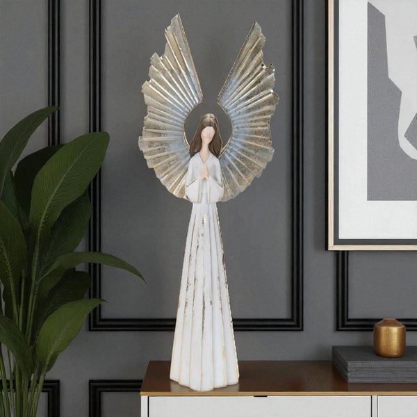 HomeRoots 36" Elegant White and Gold Polyresin Angel Sculpture - Stunning Tabletop Accent for Holiday Decor 633810