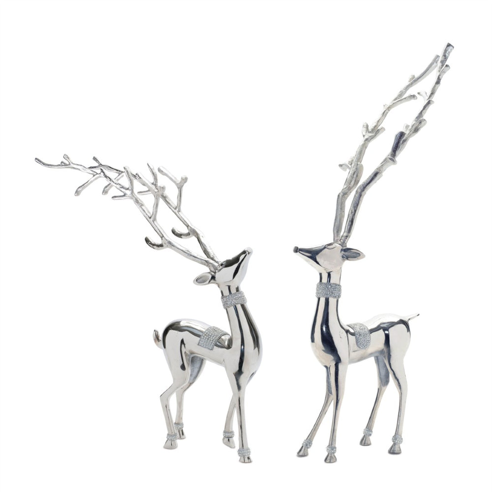 HomeRoots Set of Two Silver Aluminum Deer Sculptures – Elegant Tabletop Accents for Modern Rustic Decor 633816