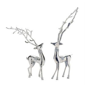 HomeRoots Set of Two Silver Aluminum Deer Sculptures – Elegant Tabletop Accents for Modern Rustic Decor 633816
