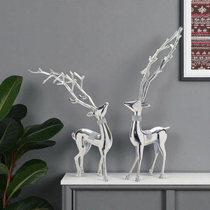 HomeRoots Set of Two Silver Aluminum Deer Sculptures – Elegant Tabletop Accents for Modern Rustic Decor 633816