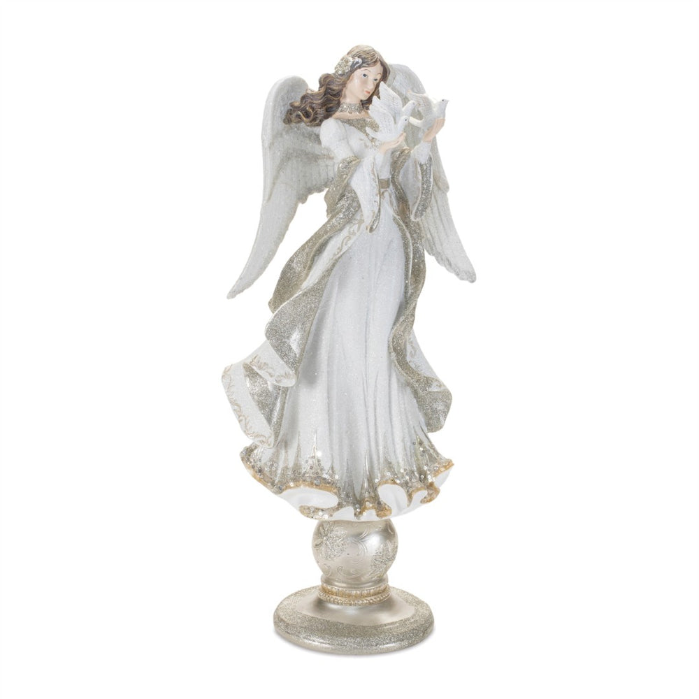 HomeRoots 21" Elegant White and Gold Resin Angel Sculpture - Timeless Holiday Centerpiece for Home Décor 633820