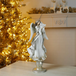 HomeRoots 21" Elegant White and Gold Resin Angel Sculpture - Timeless Holiday Centerpiece for Home Décor 633820