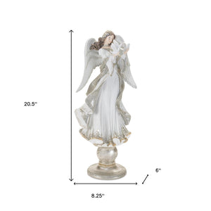 HomeRoots 21" Elegant White and Gold Resin Angel Sculpture - Timeless Holiday Centerpiece for Home Décor 633820