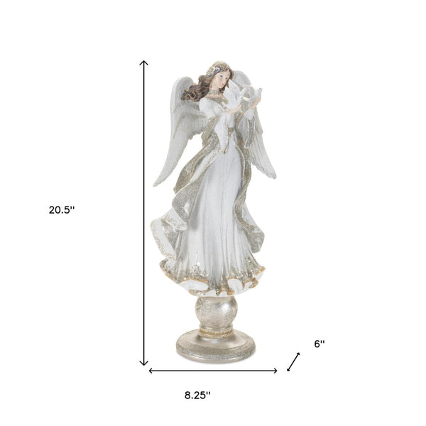 HomeRoots 21" Elegant White and Gold Resin Angel Sculpture - Timeless Holiday Centerpiece for Home Décor 633820