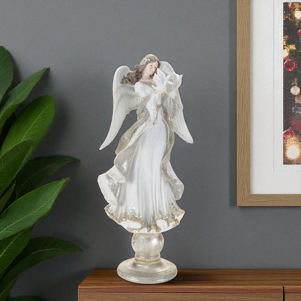 HomeRoots 21" Elegant White and Gold Resin Angel Sculpture - Timeless Holiday Centerpiece for Home Décor 633820