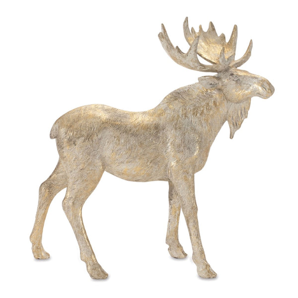 HomeRoots Set of Two Charming Gold and Beige Moose Figurines - Rustic Holiday Decor for Home & Gifts 633822