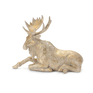 HomeRoots Set of Two Charming Gold and Beige Moose Figurines - Rustic Holiday Decor for Home & Gifts 633822