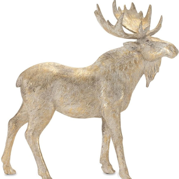HomeRoots Set of Two Charming Gold and Beige Moose Figurines - Rustic Holiday Decor for Home & Gifts 633822