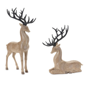 HomeRoots Set of Two Rustic Brown and Black Polyresin Deer Figurines - Woodland Decor for Home Elegance 633827