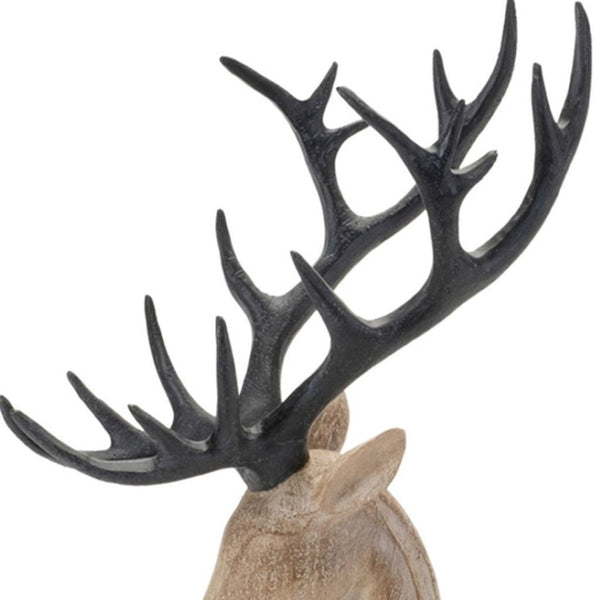 HomeRoots Set of Two Rustic Brown and Black Polyresin Deer Figurines - Woodland Decor for Home Elegance 633827