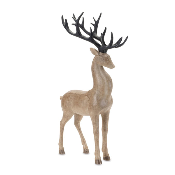 HomeRoots Set of Two Rustic Brown and Black Polyresin Deer Figurines - Woodland Decor for Home Elegance 633827