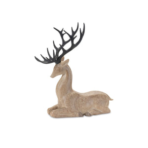 HomeRoots Set of Two Rustic Brown and Black Polyresin Deer Figurines - Woodland Decor for Home Elegance 633827