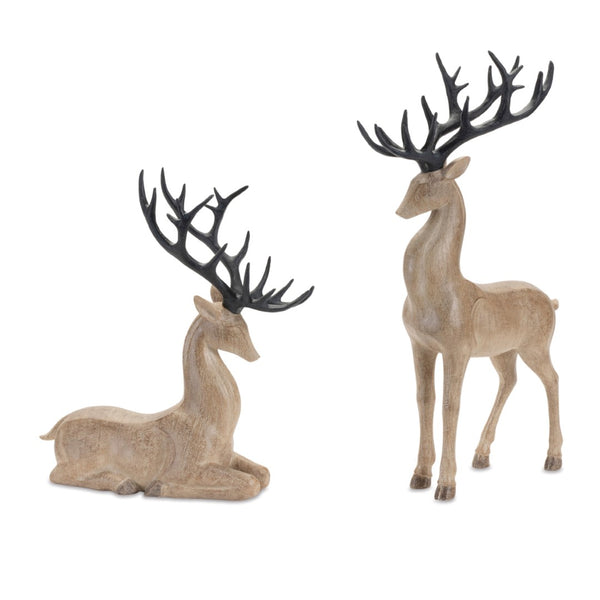 HomeRoots Set of Two Rustic Brown and Black Polyresin Deer Figurines - Woodland Decor for Home Elegance 633827