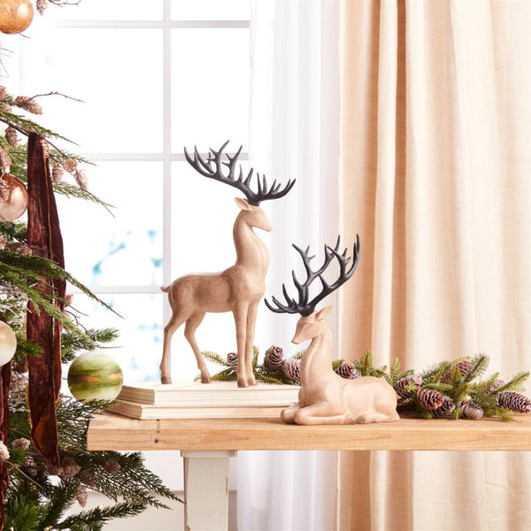 HomeRoots Set of Two Rustic Brown and Black Polyresin Deer Figurines - Woodland Decor for Home Elegance 633827