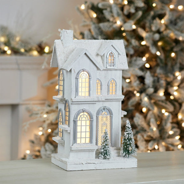 HomeRoots 22" White and Green Wood Tabletop Sculpture with LED Lighting - Modern Art Décor for Home & Gifts 633836