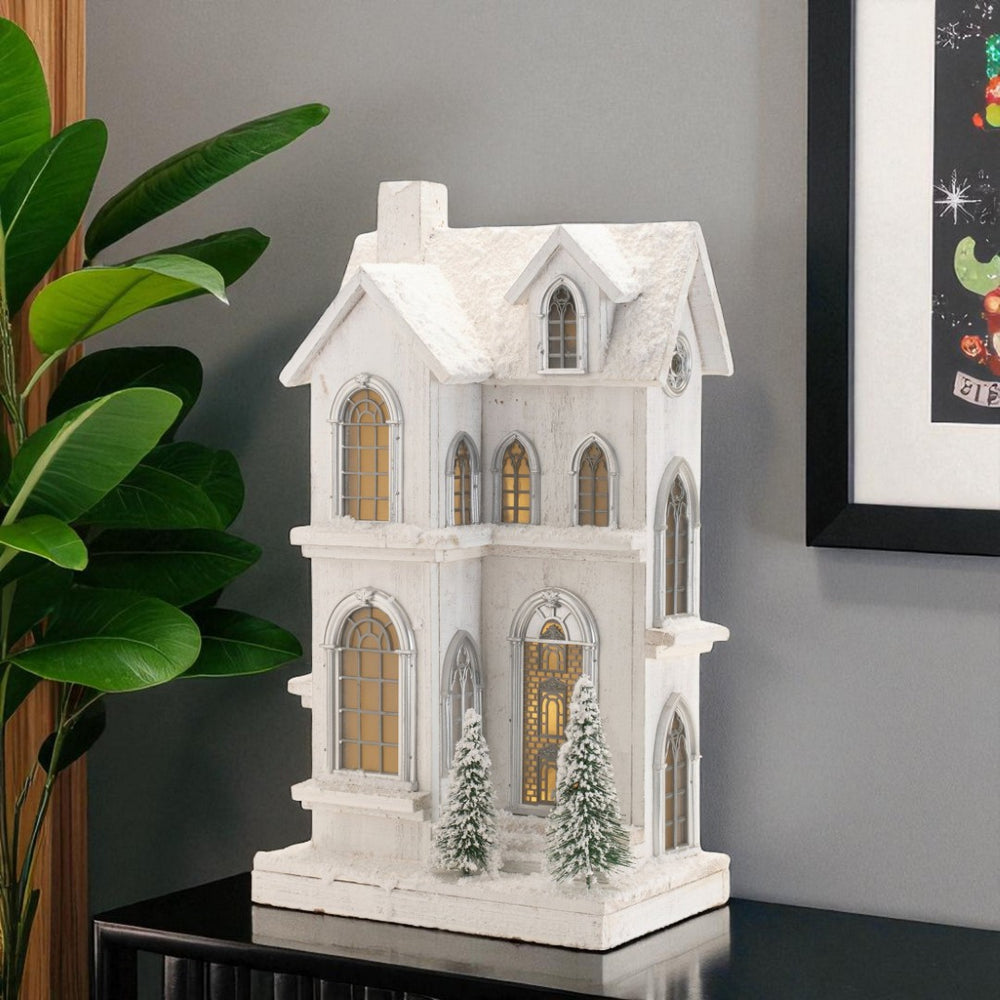 HomeRoots 22" White and Green Wood Tabletop Sculpture with LED Lighting - Modern Art Décor for Home & Gifts 633836