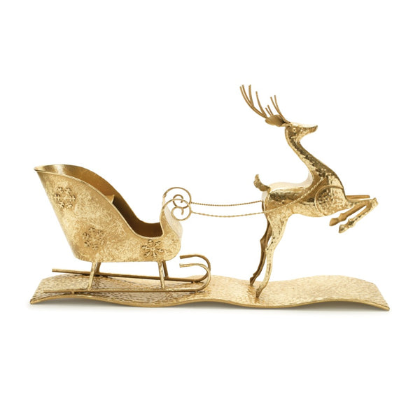 HomeRoots 15" Gold Iron Deer Tabletop Sculpture - Elegant Holiday Decor Accent for Festive Displays & Gifting 633860