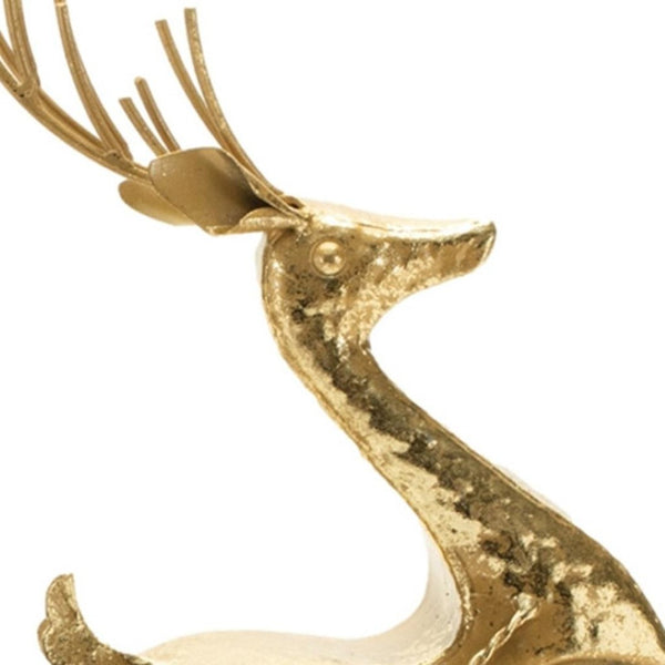 HomeRoots 15" Gold Iron Deer Tabletop Sculpture - Elegant Holiday Decor Accent for Festive Displays & Gifting 633860