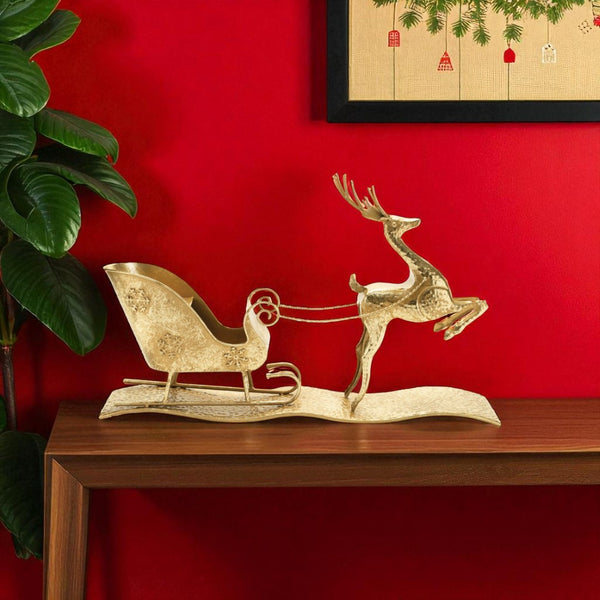HomeRoots 15" Gold Iron Deer Tabletop Sculpture - Elegant Holiday Decor Accent for Festive Displays & Gifting 633860