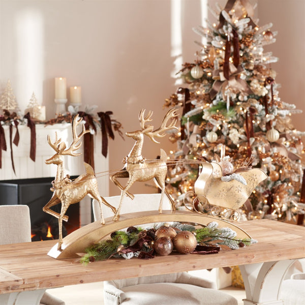 HomeRoots 25" Gold Iron Deer Tabletop Sculpture - Elegant Holiday Decor for Centerpieces & Gift-Giving 633862
