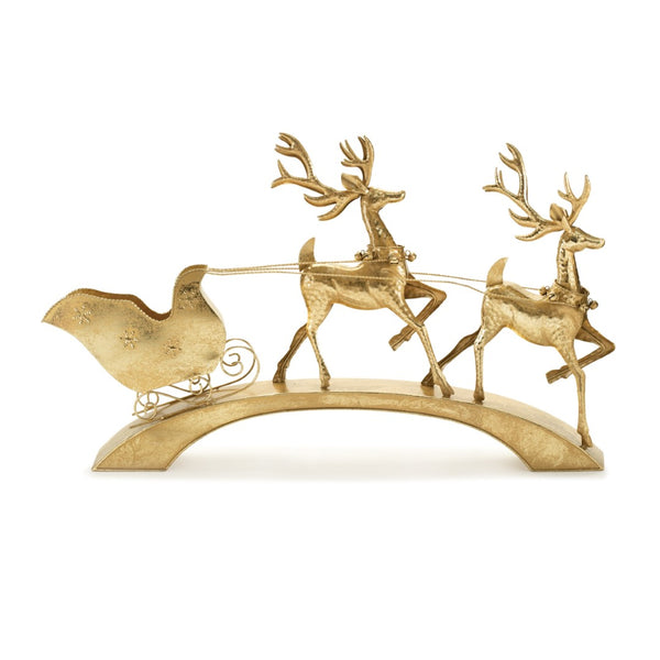 HomeRoots 25" Gold Iron Deer Tabletop Sculpture - Elegant Holiday Decor for Centerpieces & Gift-Giving 633862