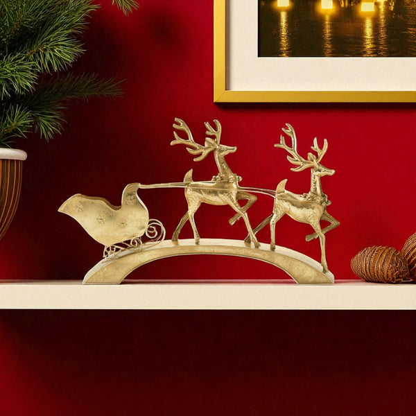 HomeRoots 25" Gold Iron Deer Tabletop Sculpture - Elegant Holiday Decor for Centerpieces & Gift-Giving 633862