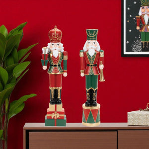 HomeRoots Set of Two Modern Polyresin Tabletop Sculptures in Bold Red, Green, and Black for Stylish Decor 633866
