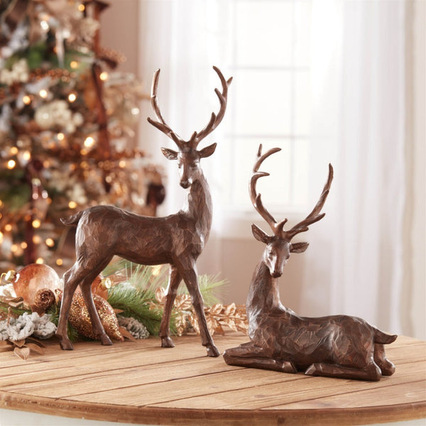 HomeRoots Set of Two Elegant Brown Polyresin Deer Figurines – Perfect Nature-Inspired Décor for Any Space! 633867