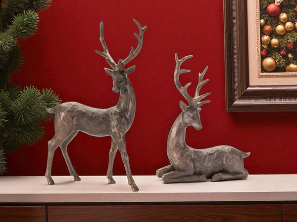 HomeRoots Set of Two Elegant Brown Polyresin Deer Figurines – Perfect Nature-Inspired Décor for Any Space! 633867