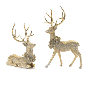 HomeRoots Set of Two Elegant Gold and Gray Polyresin Deer Figurines – Rustic Holiday Décor for Any Space! 633875