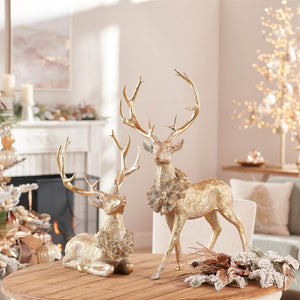 HomeRoots Set of Two Elegant Gold and Gray Polyresin Deer Figurines – Rustic Holiday Décor for Any Space! 633875