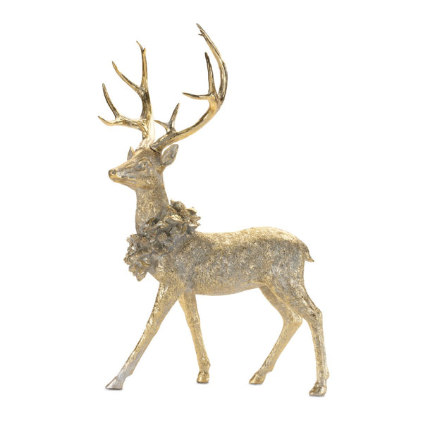 HomeRoots Set of Two Elegant Gold and Gray Polyresin Deer Figurines – Rustic Holiday Décor for Any Space! 633875