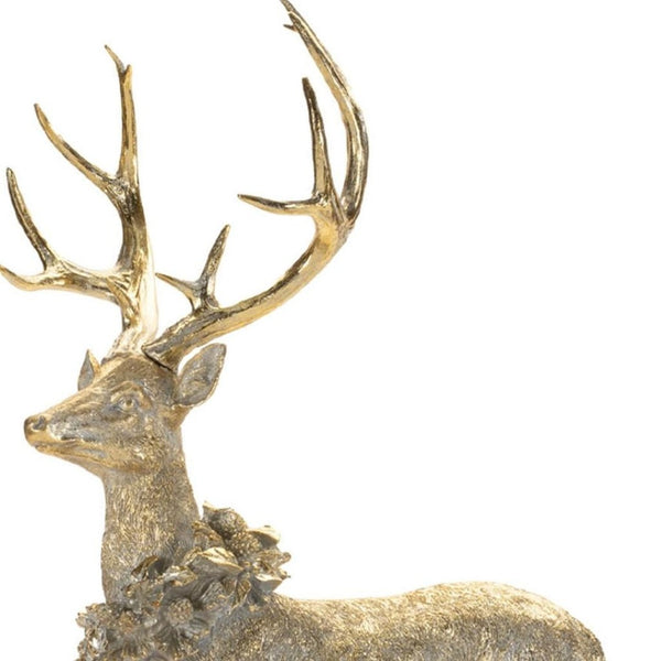 HomeRoots Set of Two Elegant Gold and Gray Polyresin Deer Figurines – Rustic Holiday Décor for Any Space! 633875