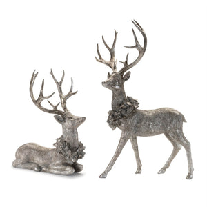 HomeRoots Set of Two Silver and Black Polyresin Deer Figurines for Elegant Holiday Décor and Gift Giving 633876