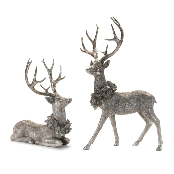 HomeRoots Set of Two Silver and Black Polyresin Deer Figurines for Elegant Holiday Décor and Gift Giving 633876