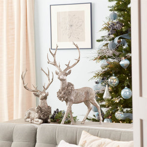 HomeRoots Set of Two Silver and Black Polyresin Deer Figurines for Elegant Holiday Décor and Gift Giving 633876