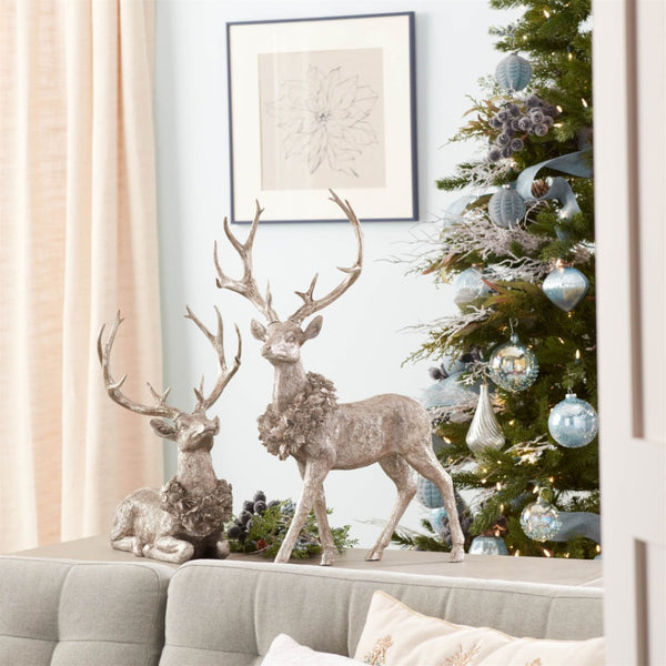 HomeRoots Set of Two Silver and Black Polyresin Deer Figurines for Elegant Holiday Décor and Gift Giving 633876