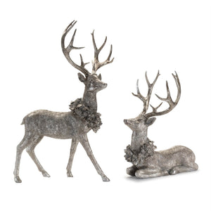 HomeRoots Set of Two Silver and Black Polyresin Deer Figurines for Elegant Holiday Décor and Gift Giving 633876