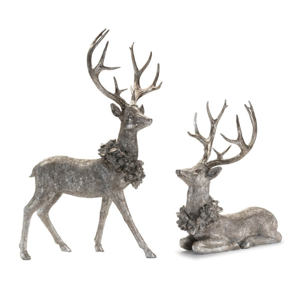 HomeRoots Set of Two Silver and Black Polyresin Deer Figurines for Elegant Holiday Décor and Gift Giving 633876