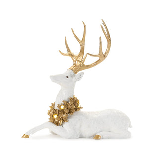 HomeRoots Set of Two Elegant White and Gold Polyresin Deer Figurines with LED Light for Home Decor Charm 633877
