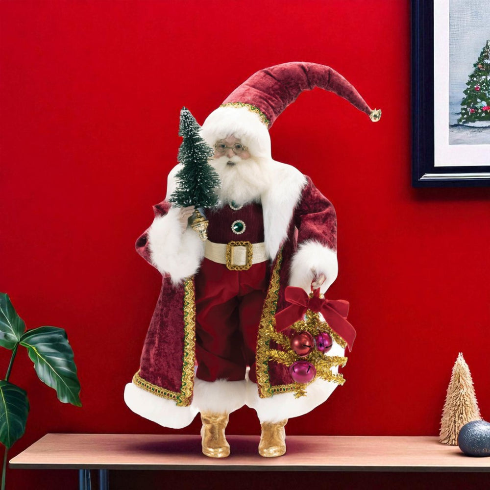 HomeRoots 25" Charming Red and White Resin Santa Figurine - Festive Holiday Centerpiece for Any Home Decor! 633879