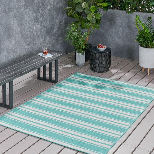English Elm Christopher Knight Home® - 1802G Teal & Ivory Machine-Woven Polypropylene Rug 5'3"x7' | Durable Low-Pile 4mm Accent Floor Covering 68914.00