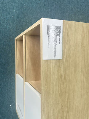 English Elm Modern Wooden Storage Cabinet with Sliding Doors, Scandinavian Natural+White MDF Organizer for Small Spaces W808P337367