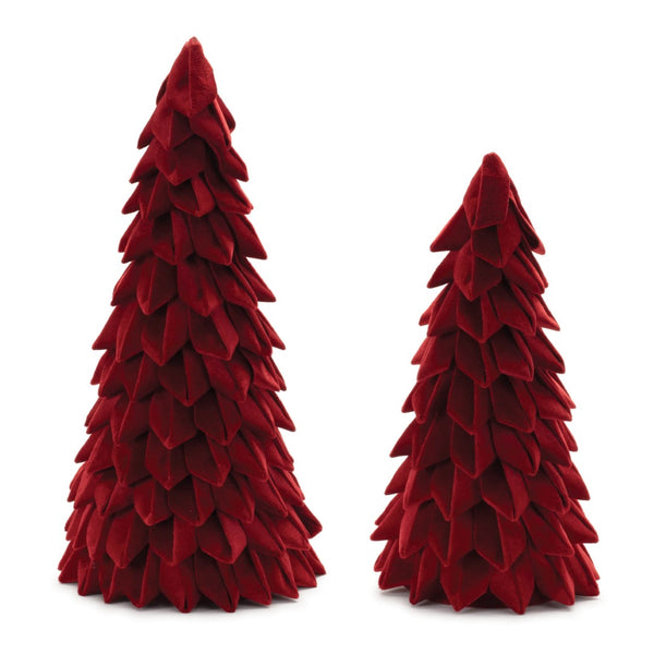 HomeRoots Set of Two Bold Red Fabric Trees - Modern Tabletop Sculptures for Stylish Home Decor & Gifting 633912