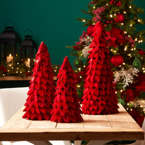 HomeRoots Set of Two Bold Red Fabric Trees - Modern Tabletop Sculptures for Stylish Home Decor & Gifting 633912